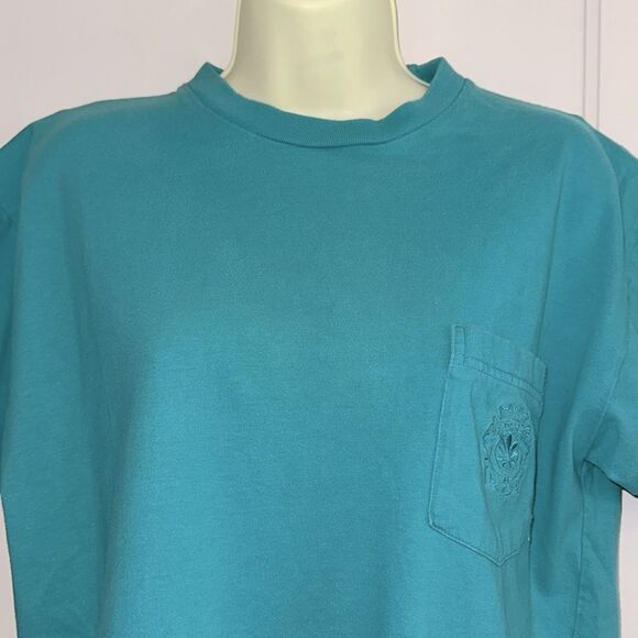 Vintage 80s/90s J L Plum Teal Short Sleeve Cotton T-shirt/ embroidered pocket - Picture 2 of 9